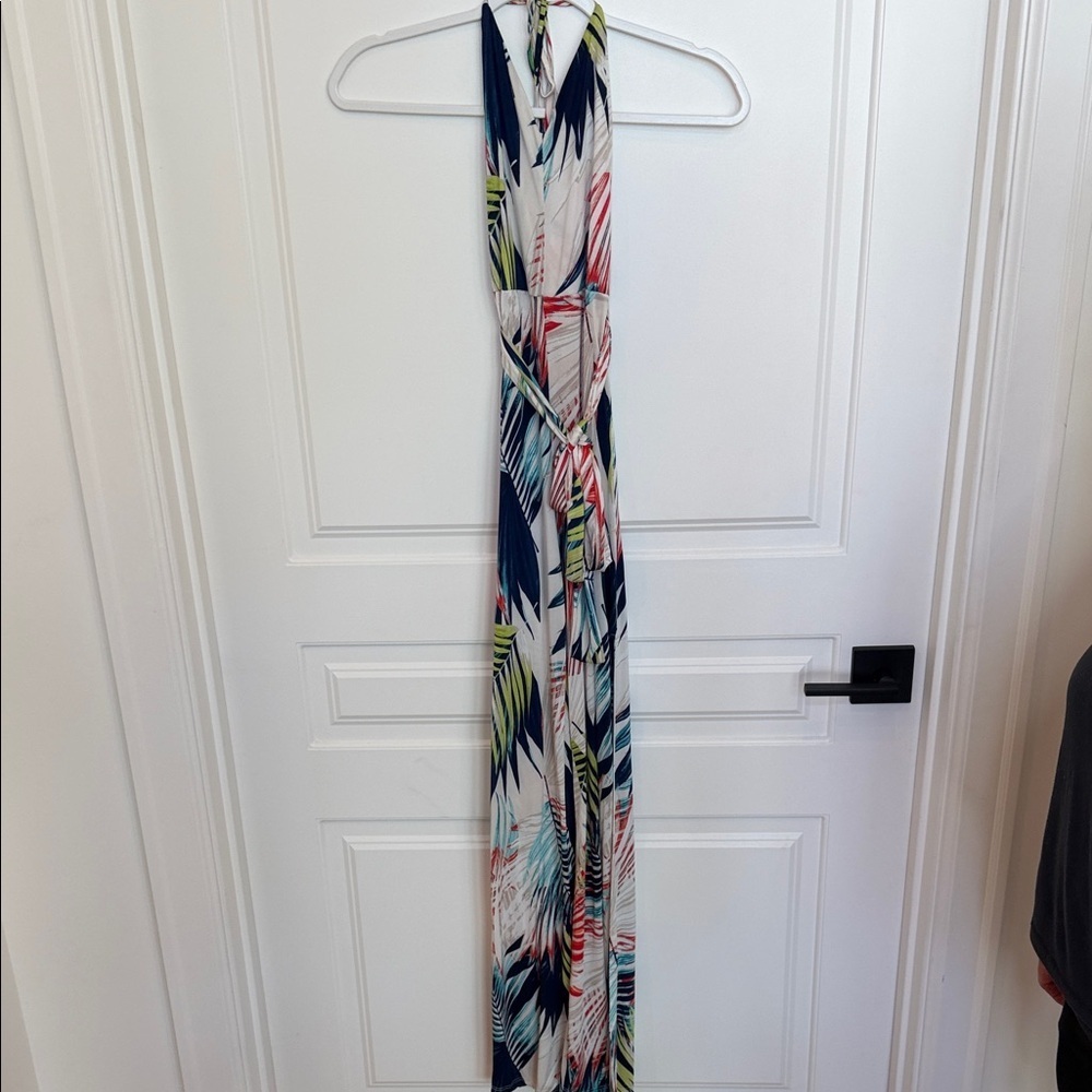 Tropical Print Halter Jumpsuit